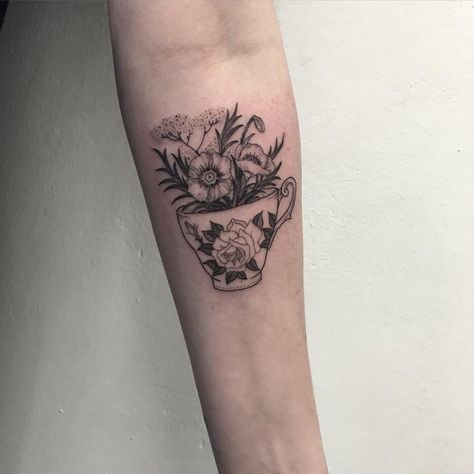 Cup Of Tea Tattoo, Tea Cup Tattoo, Nesting Doll Tattoo, Coffee Cup Tattoo, Tea Tattoo, Teacup Tattoo, Getting Tattooed, Cup Tattoo, Rose Drawing Tattoo