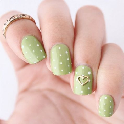 Pista Colour, Polka Dot Nail Art Designs, Dot Nail Art Designs, Olive Nails, Polka Dot Nail Art, Sweet Nails, Nail Designs Pictures, Green Nail Art, Dot Nail Art