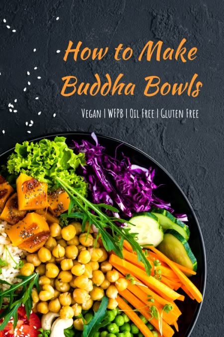 Learn how to make simple and easy plant based Buddha Bowls! Here are tons of ideas for healthy vegan recipes that you can mix and match for an infinite number of combinations. These are perfect for meal prep and gluten free. Can be made with lots of different veggies and cuisines like Mediterranean, Greek, Mexican, Thai, Indian, and more. Make your base with brown rice, quinoa, or sweet potato, add beans or tofu and veggies,then top it off with a delicious oil free dressing or sauce. #buddh Plant Based Buddha Bowl, Oil Free Dressing, Tofu And Veggies, Eat To Live Diet, Nutritarian Diet, Buddha Bowls Recipe, Vegan Buddha Bowl, Buddha Bowls, Vegan Bowls