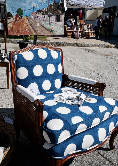 . Blue Upholstered Chair, Polka Dot Chair, Black And White Living Room, Hill Photography, Chic Chair, Futuristic Furniture, Loungers Chair, Amrita Singh, Polka Dot Fabric