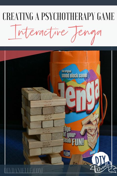 DIY Interactive Jenga Game - DIY Danielle Therapy Jenga Questions, Interactive Group Therapy Activities, Recreational Therapy Activities, Play Therapy Interventions, Play Therapy Games, Play Therapy Office, Play Therapy Ideas, Therapeutic Games, Play Therapy Activities