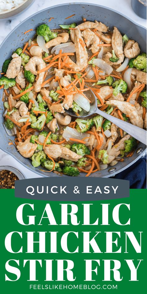 Garlic Chicken Stir Fry - Main Dishes - Feels Like Home™ Low Sodium Chicken Stir Fry Recipes, Simple Low Sodium Meals, Chicken Stirfry Healthy Low Carb, Low Sodium Stir Fry Recipes, Boneless Skinless Chicken Thigh Recipes Stir Fry, Low Calorie Chicken Stir Fry, Low Sodium Chicken Stir Fry, Low Sodium Stir Fry Sauce, Low Sodium Stir Fry