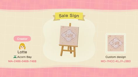 Animal Crossing Sale Sign, Acnh Sale Sign Code, Acnh Sale Sign, Acnh Layout, Acnh Signs, Acnh Custom Designs, Crossing Sign, Sale Sign, Acnh Designs