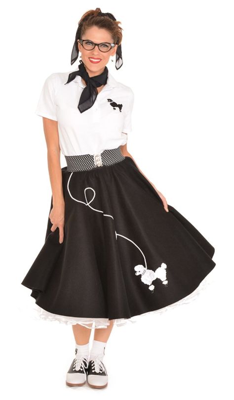 PRICES MAY VARY. Our 7-Piece 50’s Vintage Costume Set: Comes with a women’s poodle skirt, a chiffon scarf, a polo shirt with a poodle applique, a crinoline petticoat, an elastic cinch belt, a set of white socks with our poodle applique on the cuffs, and cateye glasses Perfect For Sock Hops & Decade Dances: Whether you’re going to a sock hop, decades dance, or 50s-themed party, you’ll fit right in with this vintage-inspired costume. Get ready to twist and shout and rock ‘n’ roll in your complete Decades Dance, Poodle Skirt 50s, 1950s Poodle Skirt, Poodle Applique, Poodle Skirt Costume, Poodle Skirt Outfit, Cateye Glasses, Roll Dress, Vintage Halloween Costume