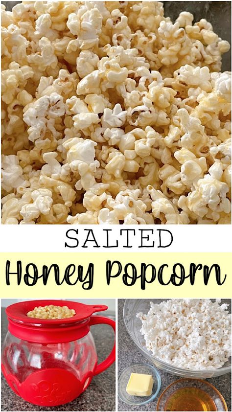 Honey Granules Recipe, Snack With Honey, Honey Butter Popcorn, Quick Salty Snack Recipes, Healthy Sweet Popcorn Recipes, Salty Snack Recipes, Sweet And Salty Popcorn, Honey Popcorn, Popcorn Recipes Easy