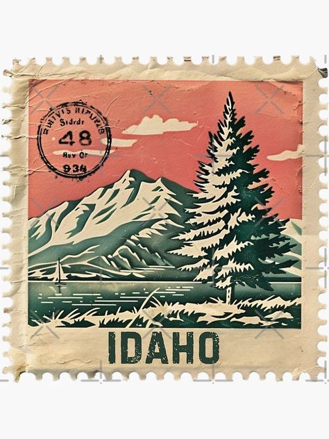 "Vintage Idaho Nature Stamp Design" Sticker for Sale by tiigerdad | Redbubble Holiday Design Card, Vintage Postage Stamps, Vintage Postage, Post Stamp, Stamp Design, Body Mods, Idaho, Vintage Postcards, Postage Stamps