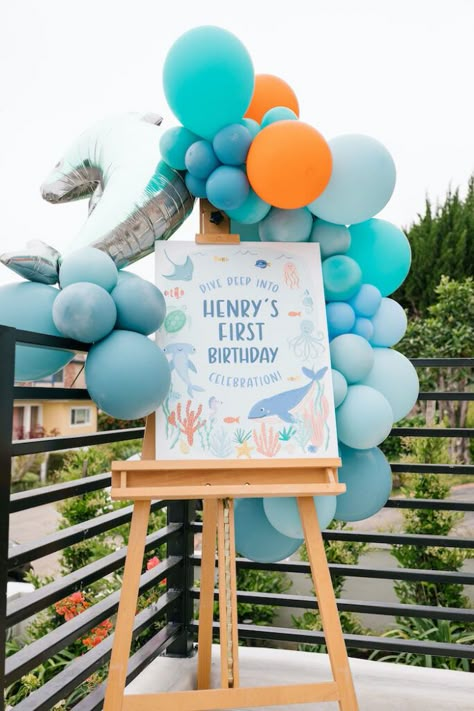 Under The Sea Theme 1st Birthday Party, Table Settings Modern, Under The Sea 1st Birthday, Under The Sea First Birthday, Sea Birthday Party Decorations, Party Signage, Ocean Birthday Party, Ocean Birthday, Baby Boy First Birthday