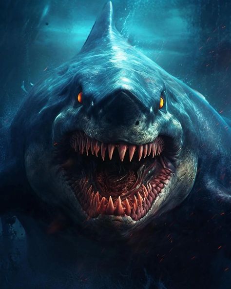 Scary Sea, Scary Sea Creatures, Shark Illustration, Sea Creatures Art, The Meg, King Shark, Shark Jaws, Monster Artwork, Bull Shark