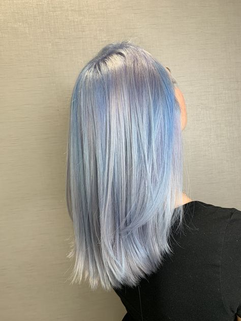 Silver Blue Blonde Hair, Platinum Blue Hair Silver, Perry Winkle Hair, Light Dyed Hair Colors, Icy Blue Blonde Hair, White And Blue Hair Color, Light Blue Blonde Hair, Platinum Blonde And Blue Hair, Silver Blue Hair Color