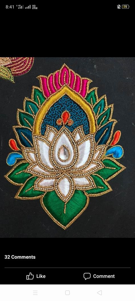 Mango Shape Embroidery Design, Thilagam Shape Aari Work Tracing, Lotus Motif Design, Leaf Stitch Design In Aari, Lotus Design Aari Work Blouse, Aari Work Butta Design, Zardosi Embroidery Motif, Aari Embroidery Motifs, Aari Stitches