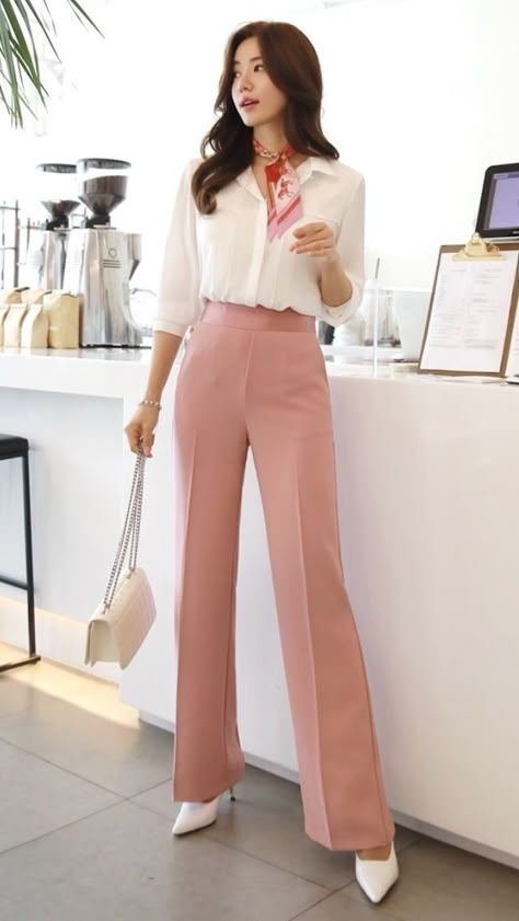 Boss Lady Attire, Formal Pastel Outfits For Women, Korean Formal Wear Women, Semi Formal Tops For Women, Boss Lady Outfit Casual, Korean Boss Lady Outfit, Ceo Looks For Women, Korean Pants For Women, Boss Lady Outfit Classy Fashion