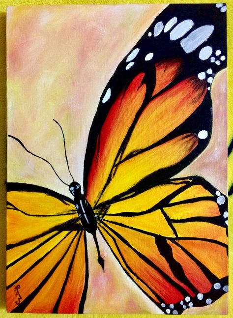 Yellow Butterfly Painting On Canvas, Orange Butterfly Painting, Yellow Butterfly Painting, Concept Painting, Butterfly Sketch, Yearbook Covers, Acrylic Painting Flowers, Butterfly Images, Painting Art Lesson