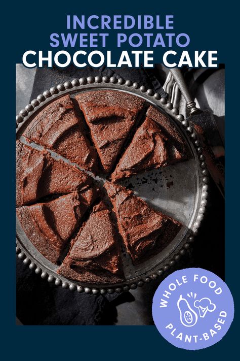 Incredible Chocolate Sweet Potato Cake via @forksoverknives Sweet Potato Chocolate Cake, Potato Chocolate Cake, Chocolate Sweet Potato, Sweet Potato Chocolate, Orange Sweet Potatoes, Sweet Potato Cake, Forks Over Knives, Plant Based Desserts, Vegan Chocolate Cake