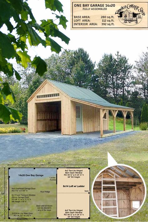 Detached Workshop, One Car Garage With Carport, Out Buildings Sheds, Out Building Ideas Garages, Workshop Plans Buildings, Diy Work Shop Buildings, Diy Outdoor Workshop, Garage Shed Plans, Garage And Shed Combo