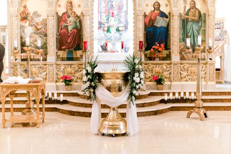 Baptism styled and planned at St. George Greek Orthodox Church, Fresno Ca Greek Orthodox Baptism, Baptism Decorations, Greek Orthodox Church, Orthodox Church, Greek Orthodox, St George, Bulgaria, Chloe, Table Decorations