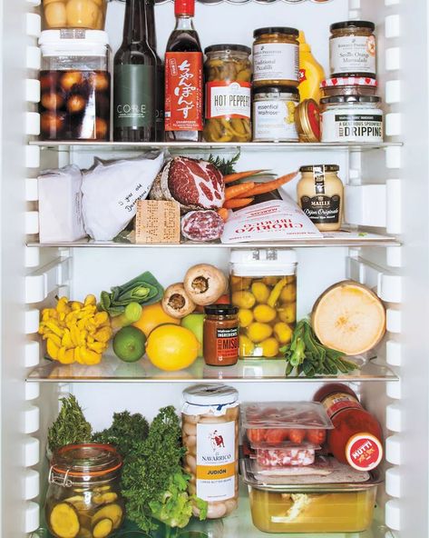 Look Inside Famous Chefs' Fridges with This New Book Healthy Fridge Aesthetic, Fridge Styling, Fridge Photography, Fridge Storage Ideas, Fridge Aesthetic, Open Fridge, Clare Smyth, Spanish Stew, Fridge Organisation