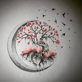 Moon Tree Of Life, La Tattoo, Moon Tree, Tree Tattoo Designs, Inspiration Tattoos, Cat Tattoos, Master Drawing, Shoulder Tattoos, Tree Of Life Tattoo