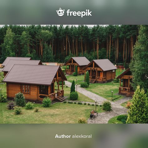 Wooden House Design Cottages, Wood House Village, Tiny Wood House, Wooden Village Houses, Wooden House Architecture, Wood Village Houses, Camping House, Cabin House Design, Small Wood House