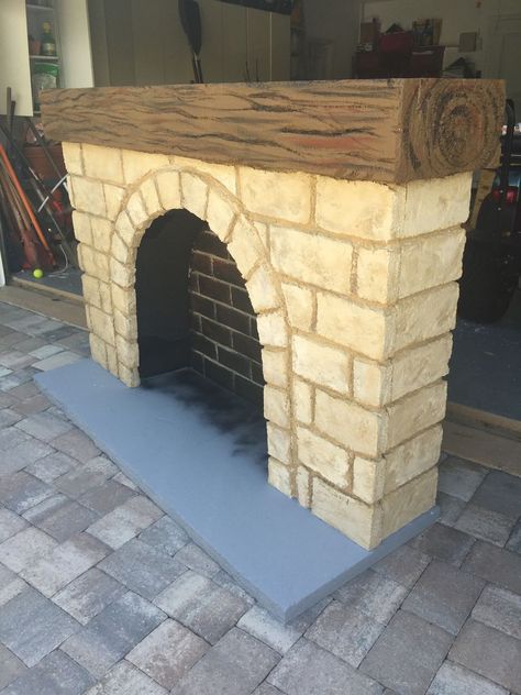 Stone Fireplace for Theatre Prop - 5 Styrofoam Fireplace Diy, Nutcracker Scenery Set Design, Prop Fireplace, Cardboard Fireplace, Set Construction, Fake Fireplace, Theatre Props, Play Props, Fireplace Set