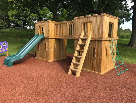 Castle Themed Play Towers & Playhouses - Peak Playgrounds Ltd Diy Playground Plans, Playground Plans, Play Castle, Castle Playhouse, Little Castle, Diy Playground, Cubby House, Nurseries, Imaginative Play