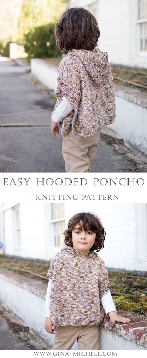 Kids Knit Sweater Pattern, Knitting Patterns For Kids, Knitting Kids, Free Toddler Knitting Patterns, Toddler Knitting Patterns, Hooded Poncho Crochet Pattern Free, Knit Poncho Free Pattern, Baby Poncho Knitting Pattern Free, Crochet Patterns For Kids