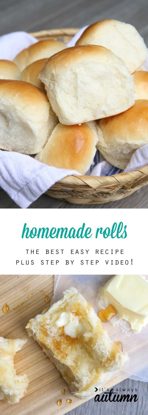 This is THE BEST easy homemade dinner rolls recipe, and there's even a video tutorial that walks you through every step of the instructions. You can use this recipe to make bread, cinnamon rolls, breadsticks, and more! It's delicious. Easy Homemade Dinner Rolls, Best Dinner Roll Recipe, Easy Homemade Dinner, Best Dinner Rolls, Bread Cinnamon Rolls, Autumn Dessert, Bread Cinnamon, Homemade Rolls, Homemade Dinner Rolls