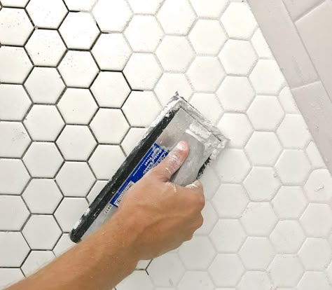 Young House Love | The Only Grout We Ever Use (And How To Pick The Right Grout Color) | https://www.younghouselove.com White Tile With Gray Grout Bathroom, White Tile Grout Color, Grout For White Tile, White Tile With Gray Grout, White Tiles Grey Grout Bathroom, White Tile Blue Grout, Different Grout Colors, White Subway Tile With White Grout, Light Tile Dark Grout Bathroom