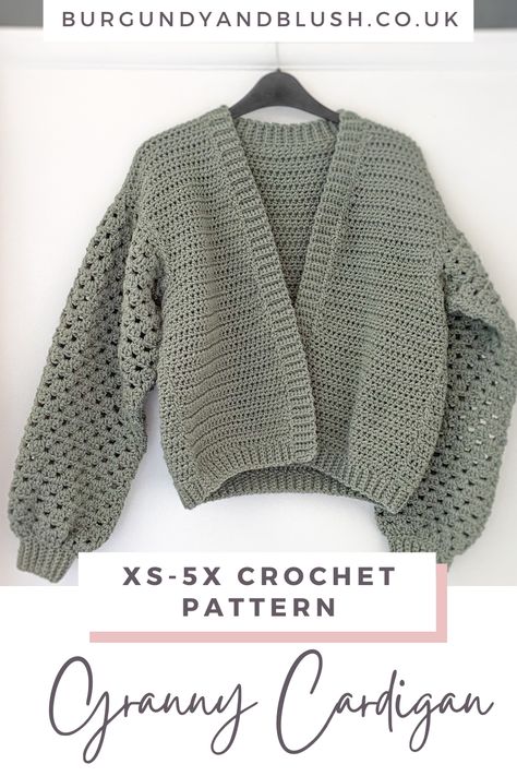 Crochet Granny Stitch Sweater Pattern, Half Crochet Sweater, Crochet Sweater Jacket Pattern Free, Plus Size Cardigan Crochet Pattern, Free Crochet Chunky Cardigan Patterns, Crochet Balloon Sleeve Cardigan Free Pattern, Easy Crochet Granny Square Sweater, Baggy Sweater Crochet Pattern, Slouchy Crochet Cardigan