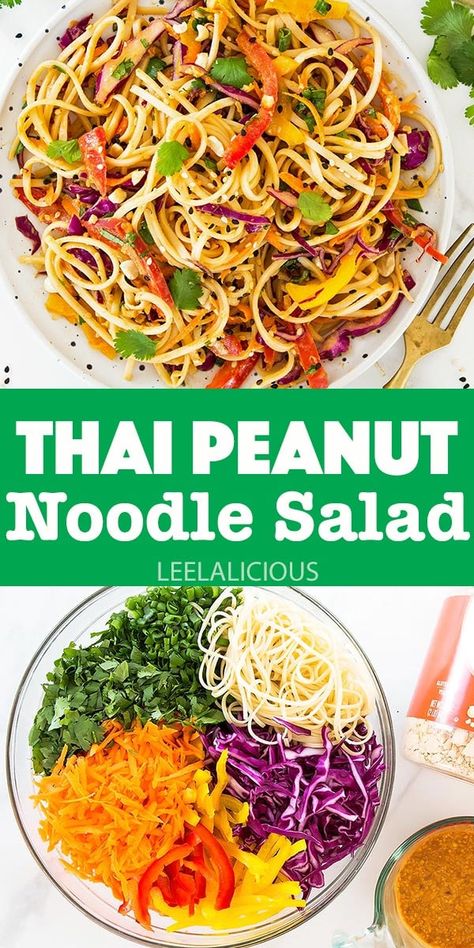 Rice Noodles Salad Cold, Peanut Pasta Salad Recipes, Thai Asian Salad, Vegan Peanut Noodle Salad, Vegan Thai Pasta Salad, Thai Style Noodle Salad, Cold Thai Salad, Peanut Rice Noodle Salad, Thai Salad With Peanut Sauce