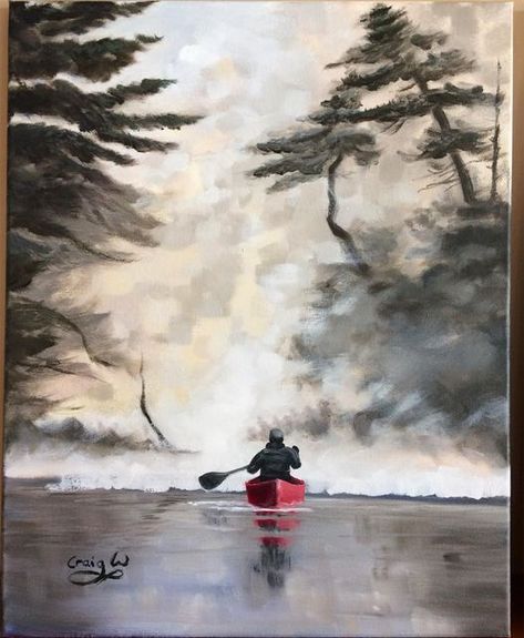 Kayak Painting Ideas, Canoe Painting, Guy Painting, Kayak Art, Painting Cards, Watercolor People, Canoe Paddle, Scenery Paintings, Winslow Homer