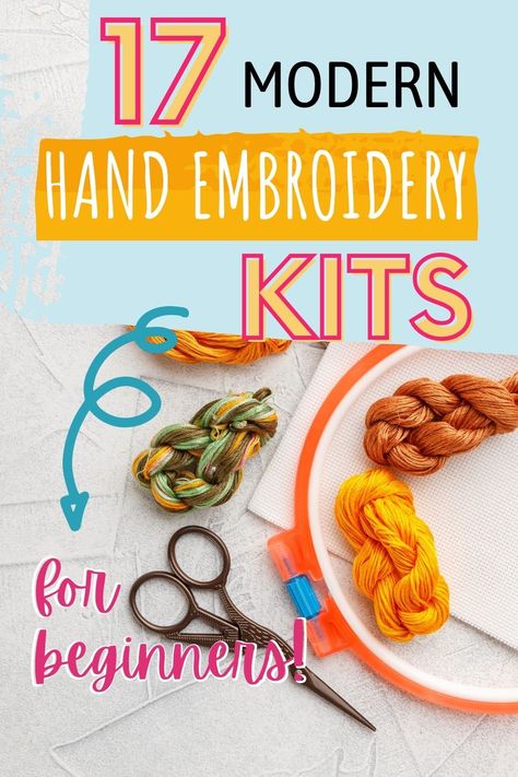 If you want to learn hand embroidery, an all in one kit is the best way to go! These modern embroidery kits include everything you need to get started right away | modern embroidery kits | embroidery for beginners | hand embroidery kit | how to embroider | craft kits Embroidery Kit For Beginners, Hand Embroidery Kits For Beginners, Embroidery Kits For Sale, Modern Embroidery Kit, Beginner Embroidery Kit, Hand Embroidery Kits, Diy Embroidery Kit, Hand Embroidery Kit, Needle Punch