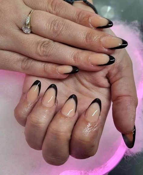 Matte Black Nail Polish, Black Almond Nails, French Tip Acrylics, Black French Tip, Natural Acrylic Nails, Aqua Nails, Black French Tips, French Tip Nail Designs, Black Nail Polish