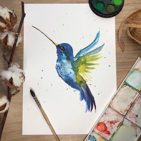 I Challenge Traditional Watercolor Styles By Creating These Paintings (41 Pics) Watercolor Hummingbird, Hummingbird Painting, Watercolor Books, Watercolor Paintings For Beginners, Watercolor Paintings Easy, Watercolor Painting Techniques, Watercolor Paintings Tutorials, Creative Painting, Easy Watercolor