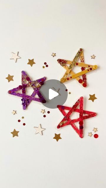 Sally on Instagram: "Lolly Stick Star Decorations    Follow @raisinglittlejess for more easy art & craft ideas!    This is such a simple low prep activity. We painted our lolly sticks, once the paint was dry, we used fast drying white glue to stick the star together.     After the glue was dry, we decorated our stars with a random collection of embellishments (odd buttons, sequins, and gems etc) and biodegradable glitter.    Don’t forget to save for later!!" Craft With Lolly Sticks, Lolly Stick Craft, Art Craft Ideas, Biodegradable Glitter, Easy Art, Glitter Glue, White Glue, Star Decorations, Save For Later