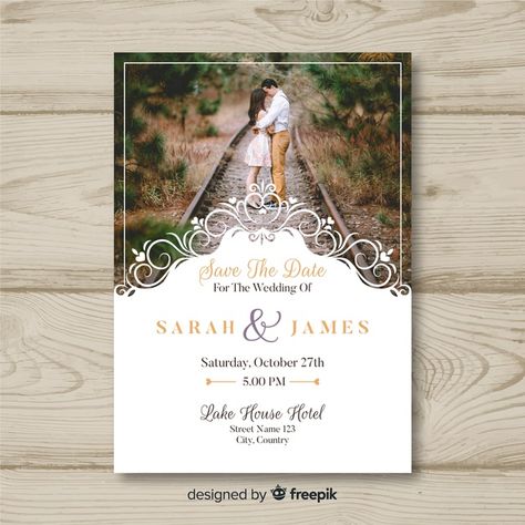 Wedding invitation card with photo Free Vector |  #Freepik #freevector #wedding #wedding-invitation #invitation #party Invitation Card With Photo, Wedding Card With Photo, Wedding Invitation Cards Online, Card Marriage, Photo Wedding Card, Online Invitation Card, Marriage Invitation, Marriage Invitation Card, Card With Photo