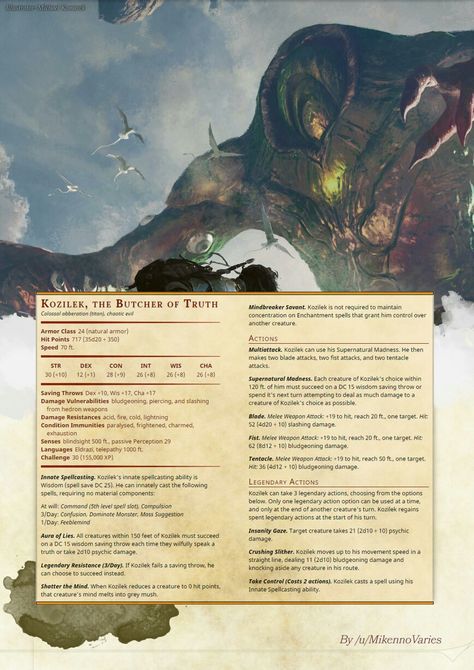 Kozilek Dnd Stats and stuff Dnd Boss Stats, Dnd Dungeons Map, Dnd Mind Control, Mtg Dnd 5e, Eldrazi Dnd 5e, Dnd Eldrazi, One Piece Dnd 5e, Dnd Boss Ideas, Bbeg Dnd