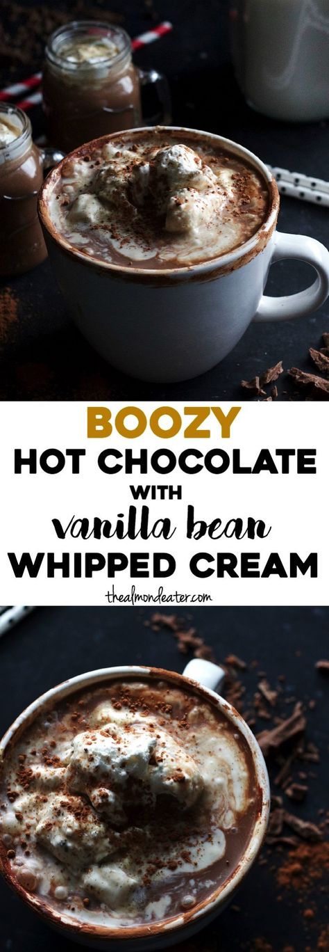 Alcohol Hot Chocolate, Diy Gifts For Adults, Vanilla Bean Whipped Cream, Coffee Recipes Hot, Coffee Recipe Healthy, Boozy Hot Chocolate, Boozy Chocolate, Flavored Whipped Cream, Spiked Hot Chocolate