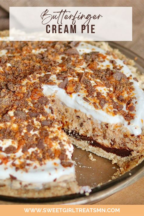 Butterfinger Cream Pie, Easy Butterfinger Pie, Butterfinger Torte, No Bake Butterfinger Pie, Peanut Butter Custard Pie, Amish Peanut Butter Cream Pie, Nutter Butter Pie, Pies With Graham Cracker Crust, Butterfinger Desserts