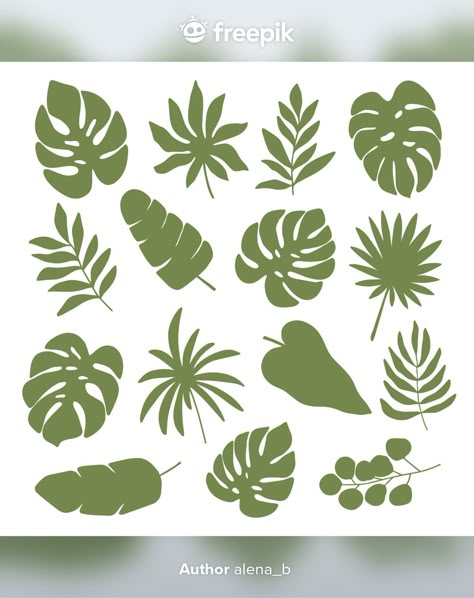 Set of tropical plant leaves silhouette.... | Premium Vector #Freepik #vector #leaf #green #tropical #silhouette Monstera Leaf Silhouette, Tropical Leaves Silhouette, Leaves Silhouette Pattern, Plant Sillouhette, Tropical Leaf Silhouette, Leaf Silhouette Pattern, Tropical Silhouette, Plant Template, Silhouette Leaves