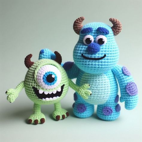 Monsters Inc Crochet, Disney Crochet Patterns, Mike And Sulley, Crochet Monsters, Microcar, Crochet Disney, Crochet Bee, Crochet Animals Free Patterns, Crochet Amigurumi Free