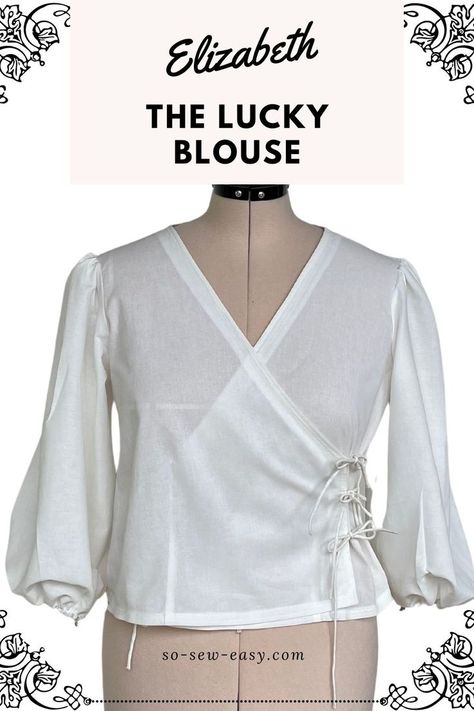 An easy to make classic blouse pattern in S to 2XL for you to create a bautiful piece for your wardrobe for many years to come. Blouse Sewing Pattern Free, Wrap Top Pattern Free, Wrap Blouse Pattern, Wrap Top Sewing Pattern, Men's Shirt Refashion, Wrap Top Pattern, Wrap Around Blouse, Tops Sewing Patterns, Patterns Skirt