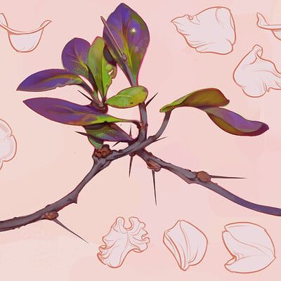 ArtStation - Artur [ popkins ] Mukhametov Digital Art Leaves, Bush Reference, Plant Concept Art, Drawing Foliage, Flower Digital Art, Plant Illustrations, Forest Drawing, Tarot Cards Art, Game Concept Art