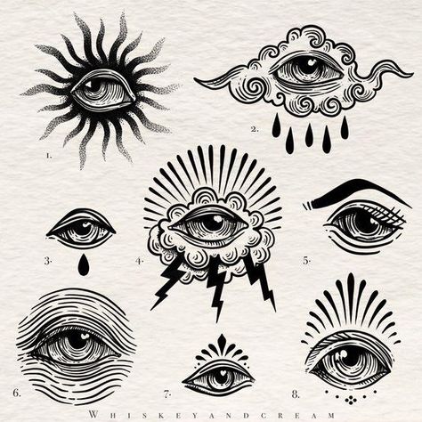 Engraving eye tattoo flash sheet by whiskey and cream Tato Flash, Vintage Tattoo Art, Engraving Tattoo, Flash Tattoo Designs, Tattoo Flash Sheet, Tattoo Portfolio, Tattoo Flash Art, Tattoo Outline, Black Ink Tattoos