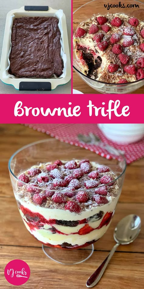 Chocolate brownie trifle - VJ Cooks Brownie Berry Trifle, Chocolate Brownie Trifle Recipe, Vj Cooks - Recipes, Brownie Trifle Recipes, Brownie Raspberry, Chocolate Brownie Trifle, Brownie Trifle Recipe, Christmas Trifle Recipes, Berries Dessert