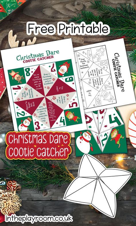 Free Printable Christmas Dare Cootie Catcher - In The Playroom Mustache Drawing, Cootie Catcher, Christmas Dress Up, Kid Friendly Crafts, Christmas Jokes, Free Printable Cards, Christmas Challenge, Snowman Faces, Tis The Season To Be Jolly