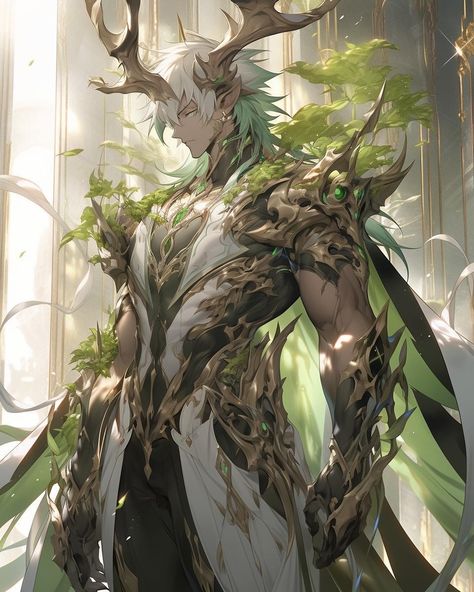 Shadow Fey Art, Mythical Tree Art, God Of Elements, Male Druid Character Art, Dnd Elf Druid, Dryad Male, Archfey Art, Druid Oc, Druid Grove