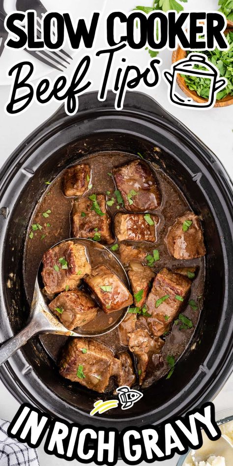 Crockpot Beef Tips And Gravy, Slow Cooker Beef Tips, Crockpot Beef Tips, Beef Tips Recipe, Crock Pot Beef Tips, Beef Tip Recipes, Beef Tips And Gravy, Slow Cooker Recipes Beef, Beef Stew Meat