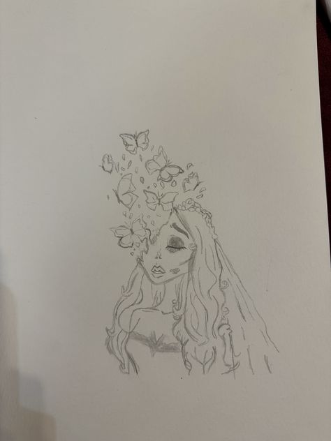 Corpse bride, emily from corpse bride, sketch, drawing Easy Corpse Bride Drawings, Corpse Bride Drawing Ideas, Emily Drawing Corpse Bride, Corpse Bride Emily Drawing, Corps Bride Tattoo, Emily Corpse Bride Tattoo, Emily Corpse Bride Drawing, Corpse Bride Sketch, Exquisite Corpse Drawing