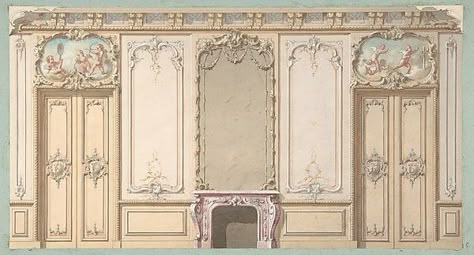 Elevation of a salon decorated in Louis XV style Pretty Graphics, Stenciled Doors, Rococo Interior, Antique Room, French Walls, French Interiors, Classic Interior Design, Vintage Paris, House Art