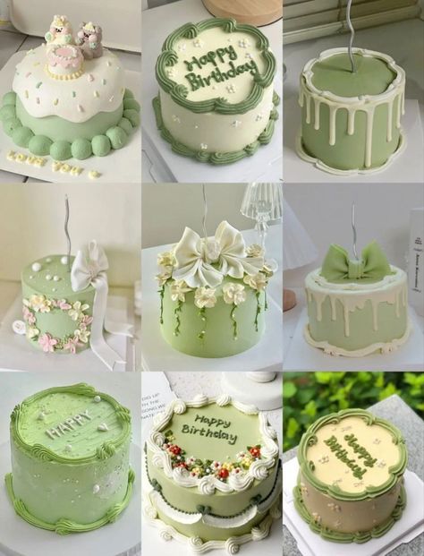 Matcha Bento Cake, Korean Cake Green, Green Bento Cake, Matcha Birthday Cake, Minimal Cake, Green Birthday Cakes, Rodjendanske Torte, Small Birthday Cakes, Cake Cafe